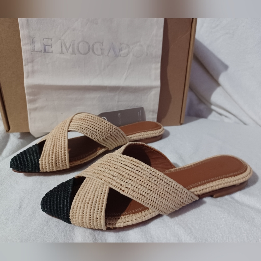 NIB Le Mogador Nude and Black Azoulay Flats Size 38 (8) W/Dustbag - Picture 2 of 13